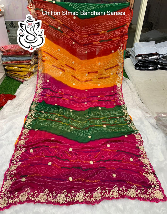 Chiffon Stmsb Bandhani Sarees