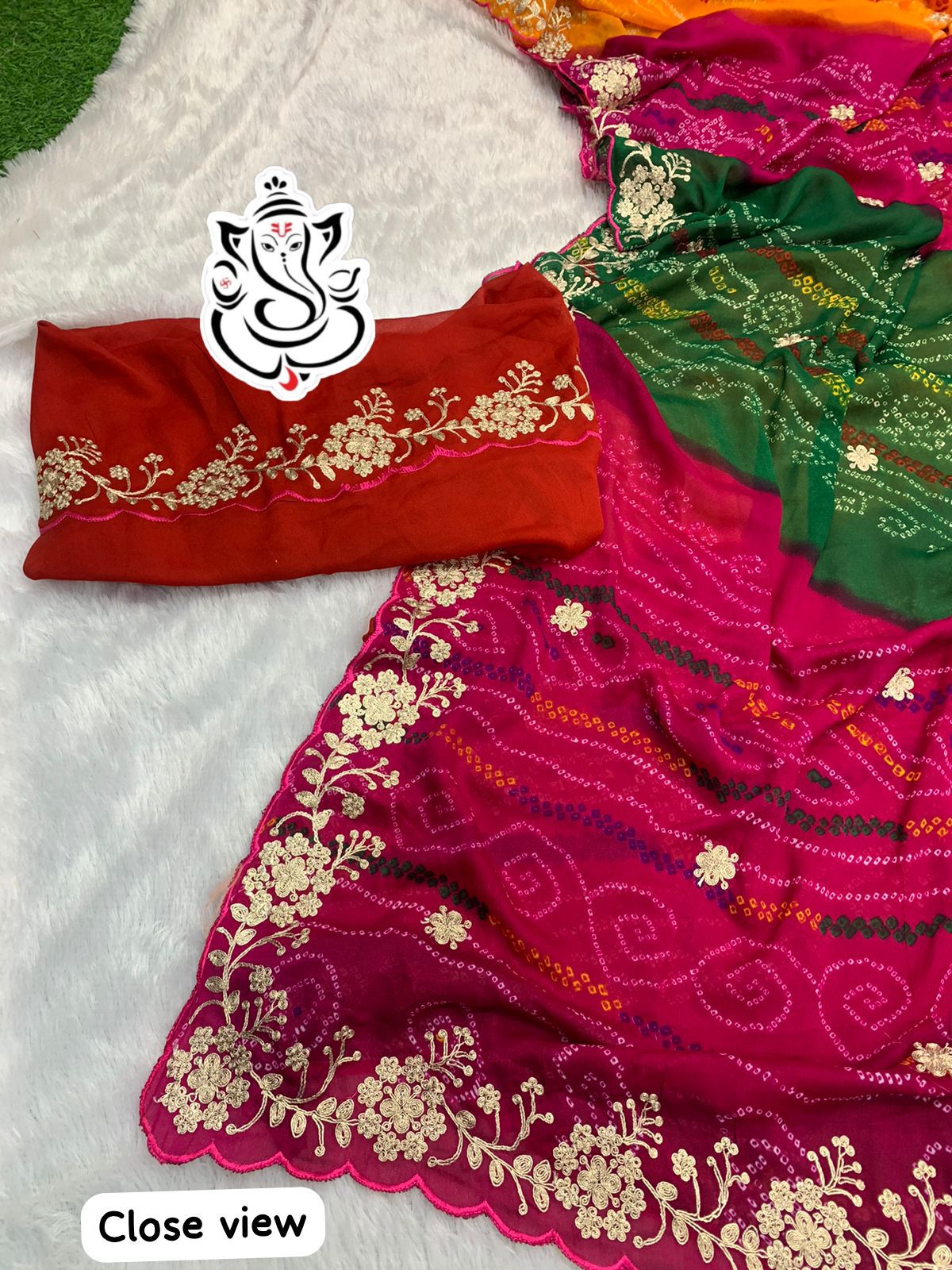 Chiffon Stmsb Bandhani Sarees