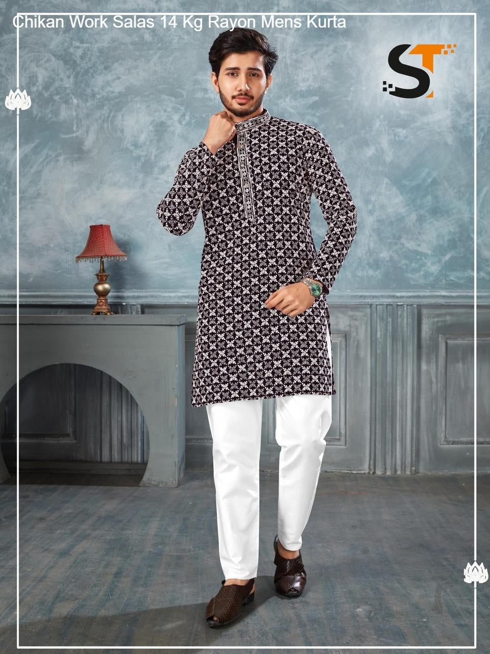 Chikan Work Salas 14 Kg Rayon Mens Kurta