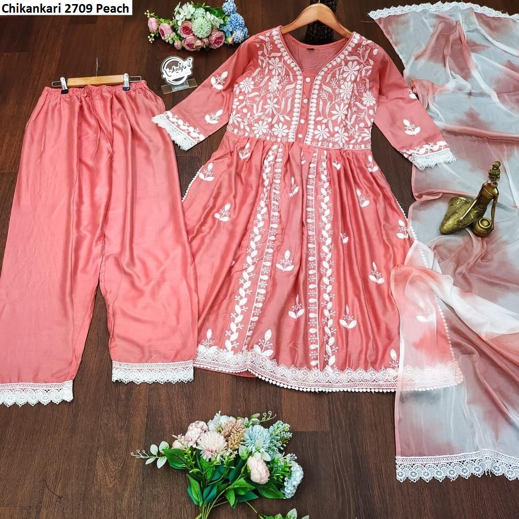 Chikankari 2709 Peach Pavitra Sharma Festival Special Readymade Suits
