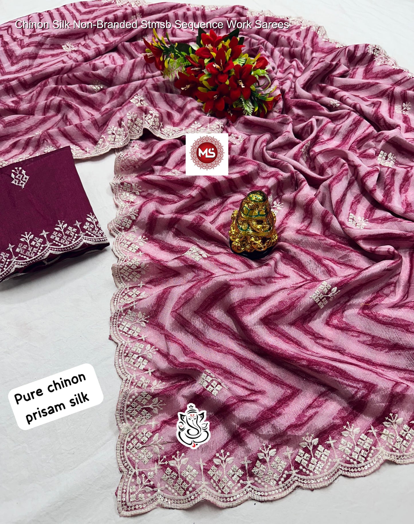 Chinon Silk Non-Branded Stmsb Sequence Work Sarees