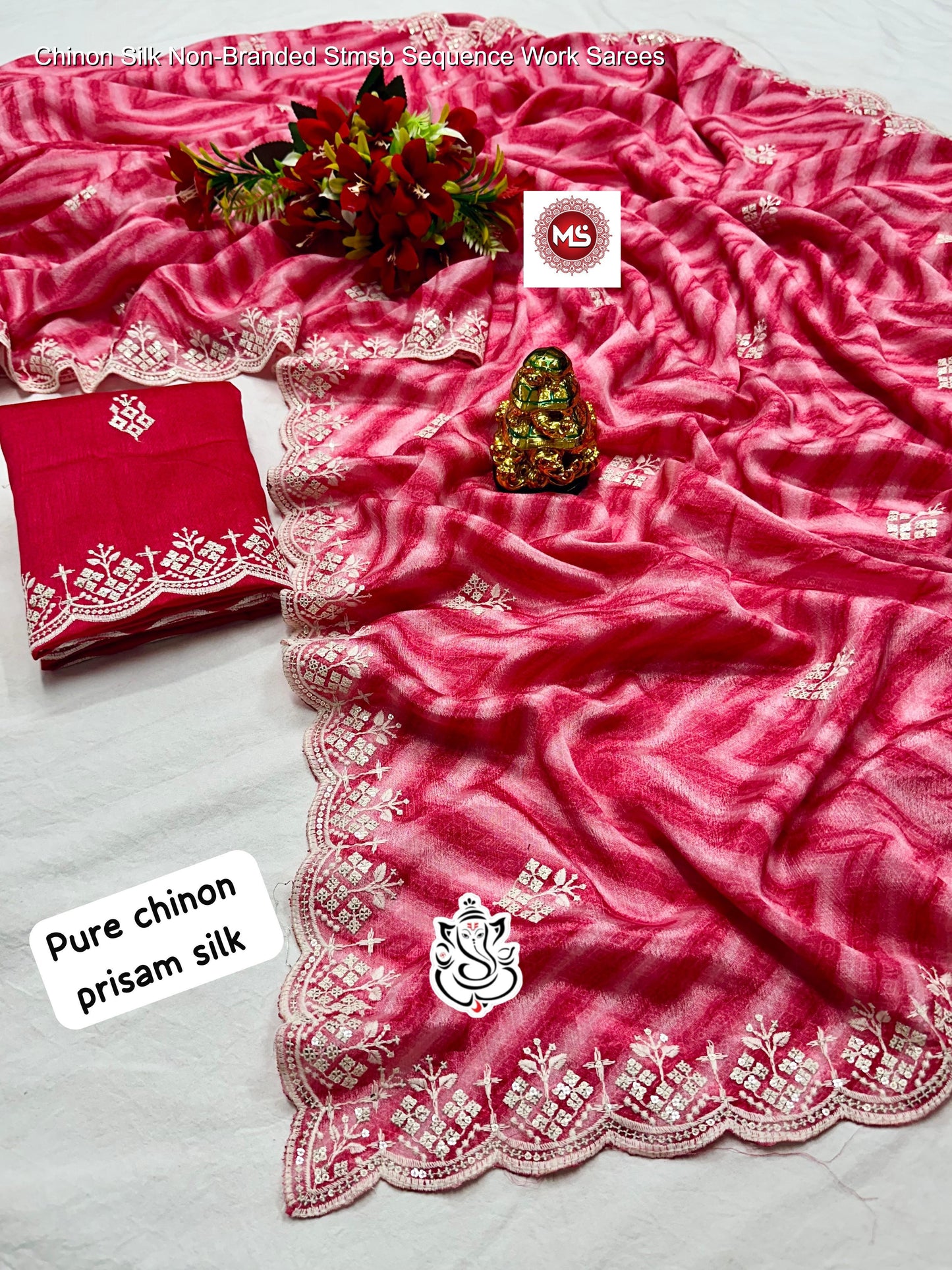 Chinon Silk Non-Branded Stmsb Sequence Work Sarees