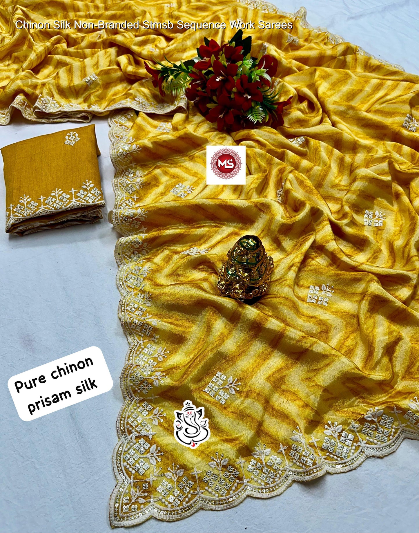 Chinon Silk Non-Branded Stmsb Sequence Work Sarees