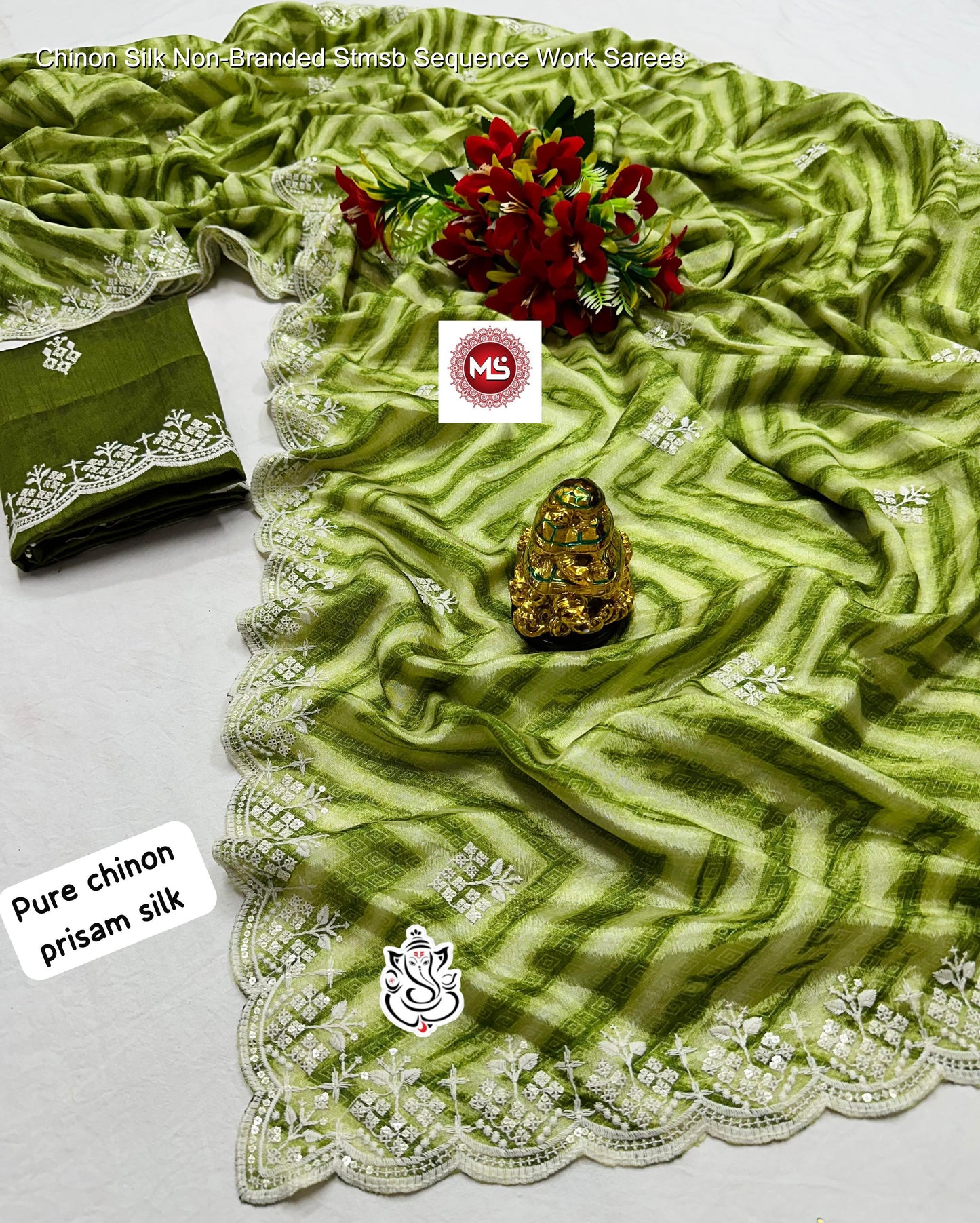 Chinon Silk Non-Branded Stmsb Sequence Work Sarees