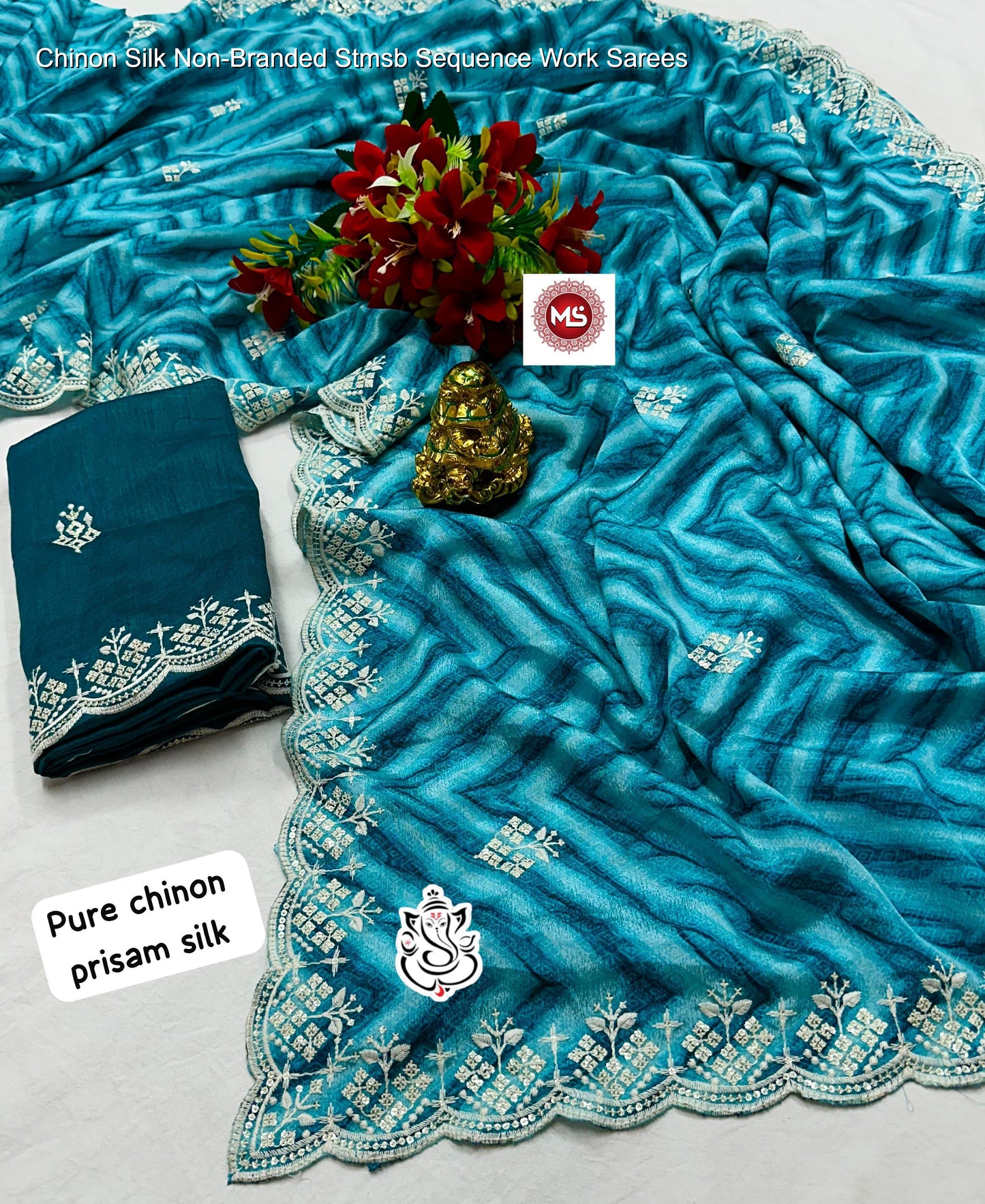 Chinon Silk Non-Branded Stmsb Sequence Work Sarees