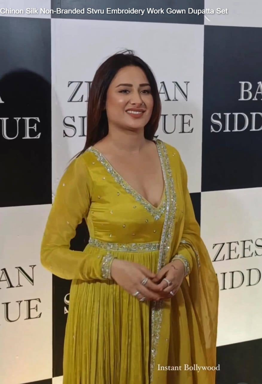Chinon Silk Non-Branded Stvru Embroidery Work Gown Dupatta Set
