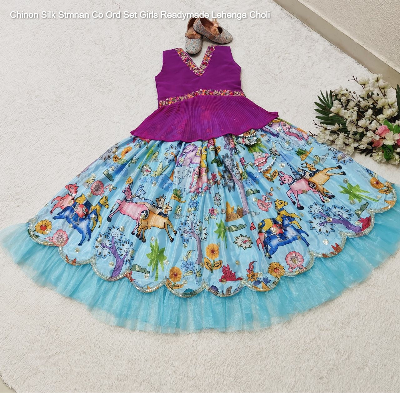 Chinon Silk Stmnan Co Ord Set Girls Readymade Lehenga Choli