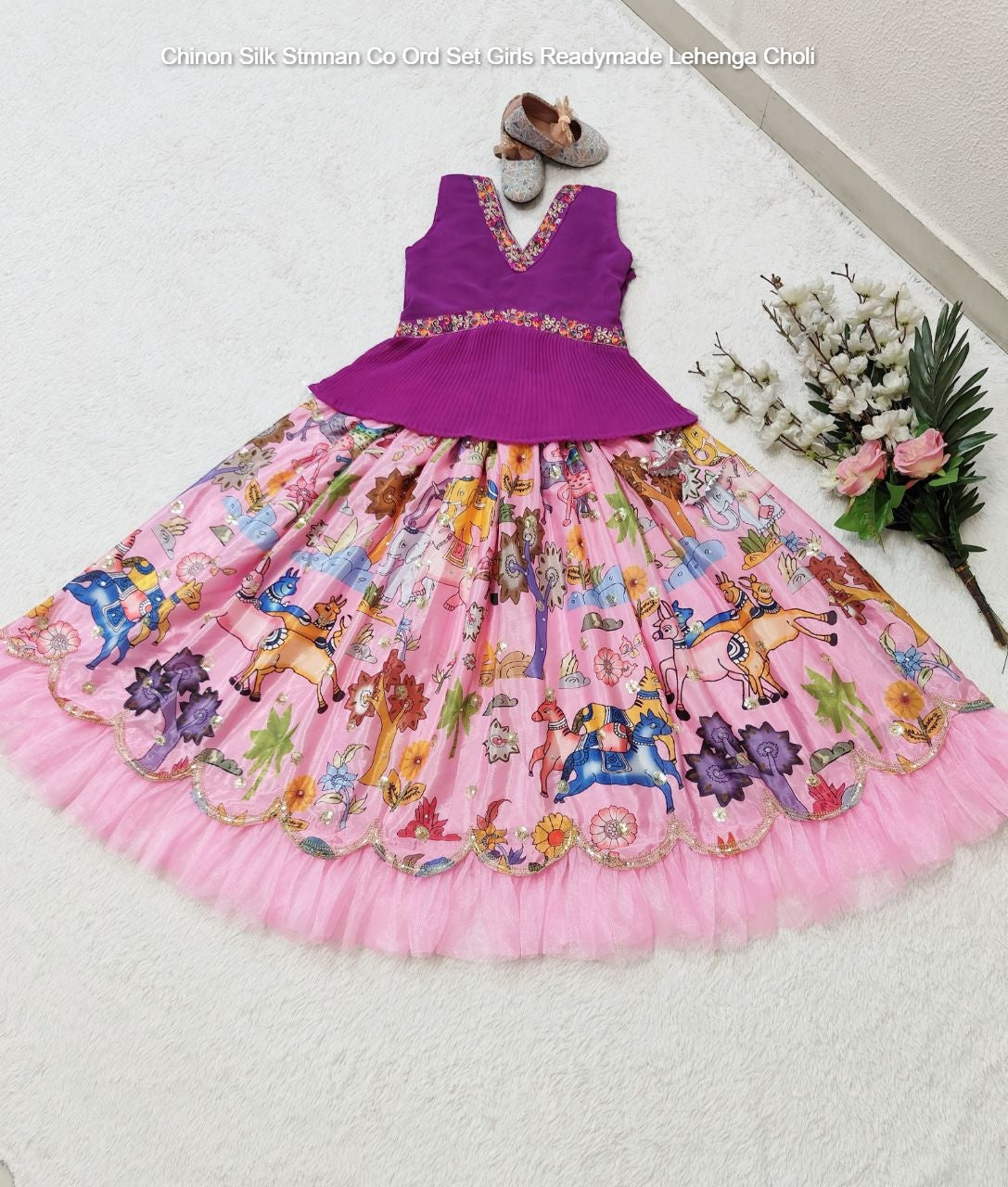 Chinon Silk Stmnan Co Ord Set Girls Readymade Lehenga Choli