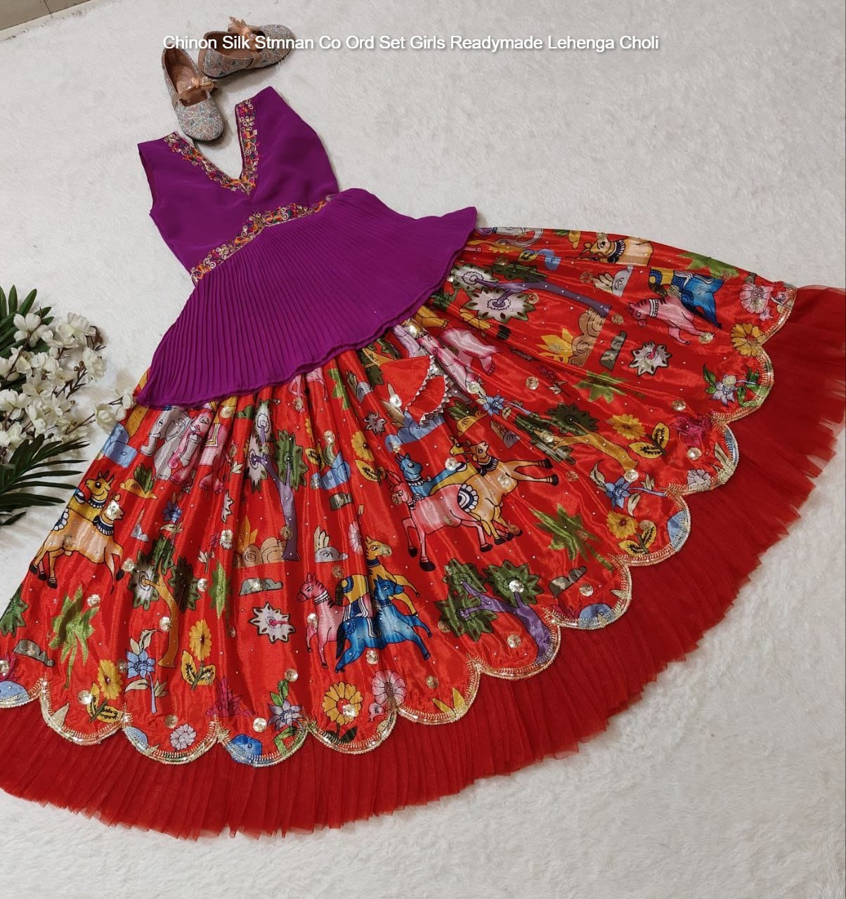 Chinon Silk Stmnan Co Ord Set Girls Readymade Lehenga Choli