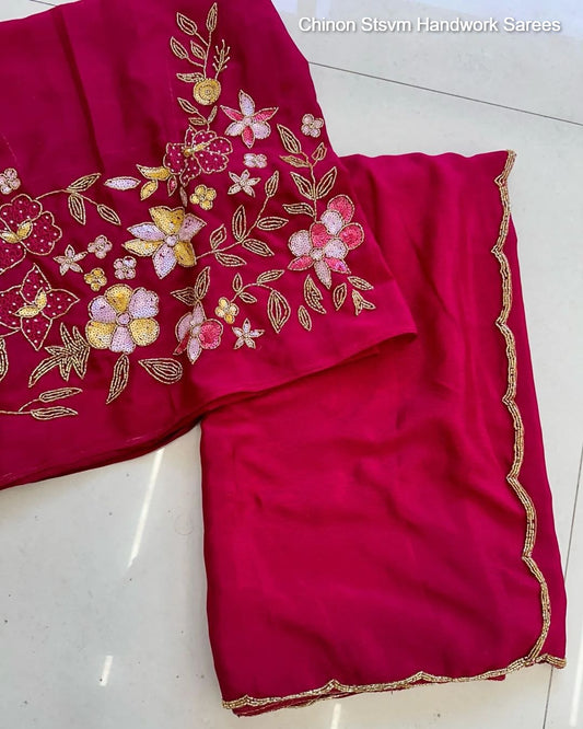 Chinon Stsvm Handwork Sarees