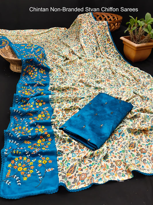Chintan Non-Branded Stvan Chiffon Sarees