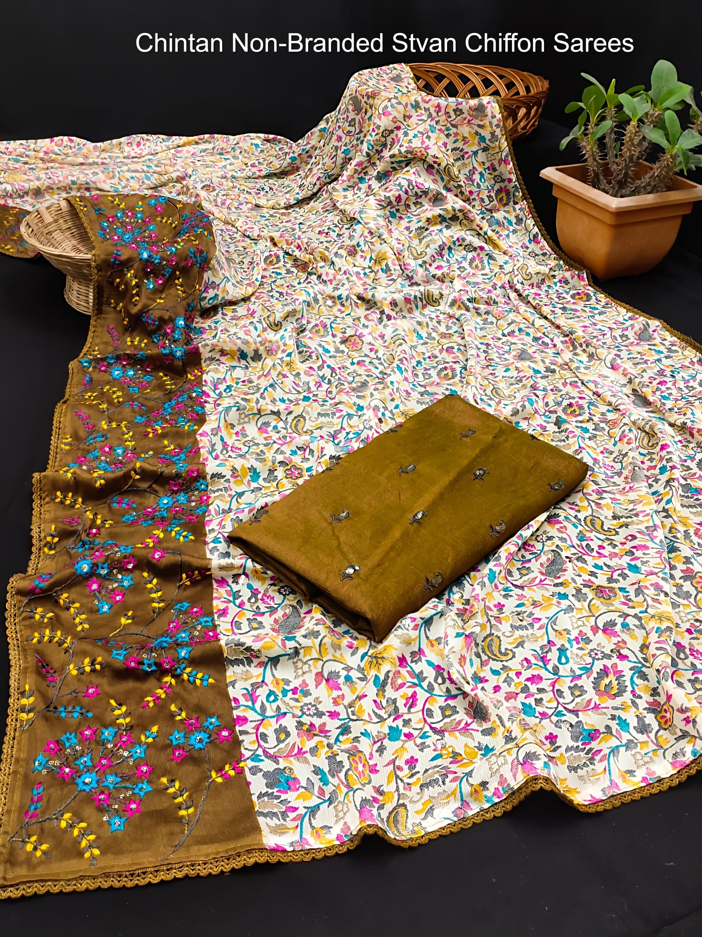Chintan Non-Branded Stvan Chiffon Sarees