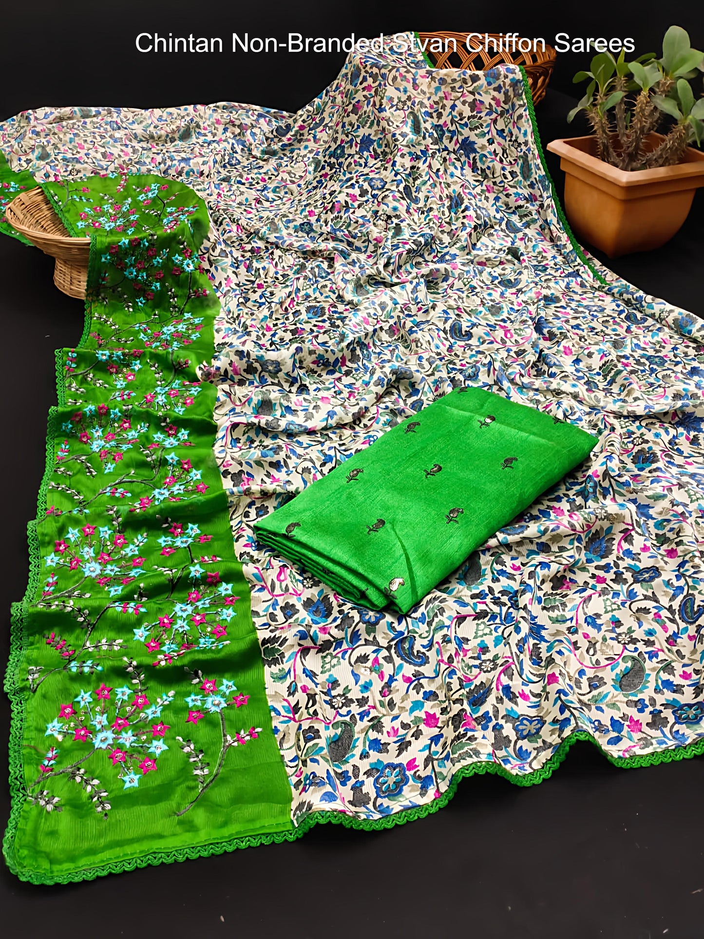 Chintan Non-Branded Stvan Chiffon Sarees