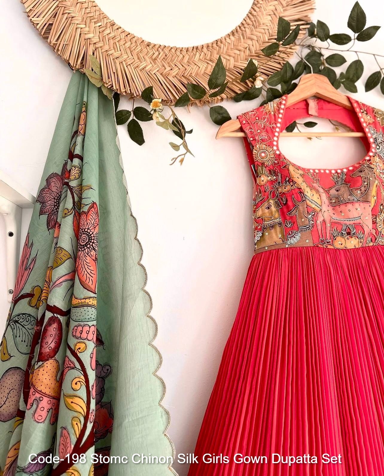 Code-198 Stomc Chinon Silk Girls Gown Dupatta Set