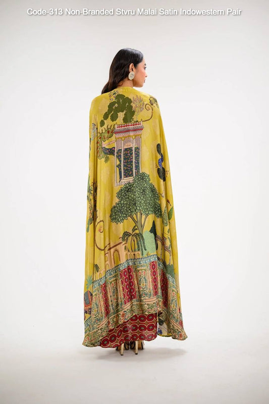 Code-313 Non-Branded Stvru Malai Satin Indowestern Pair