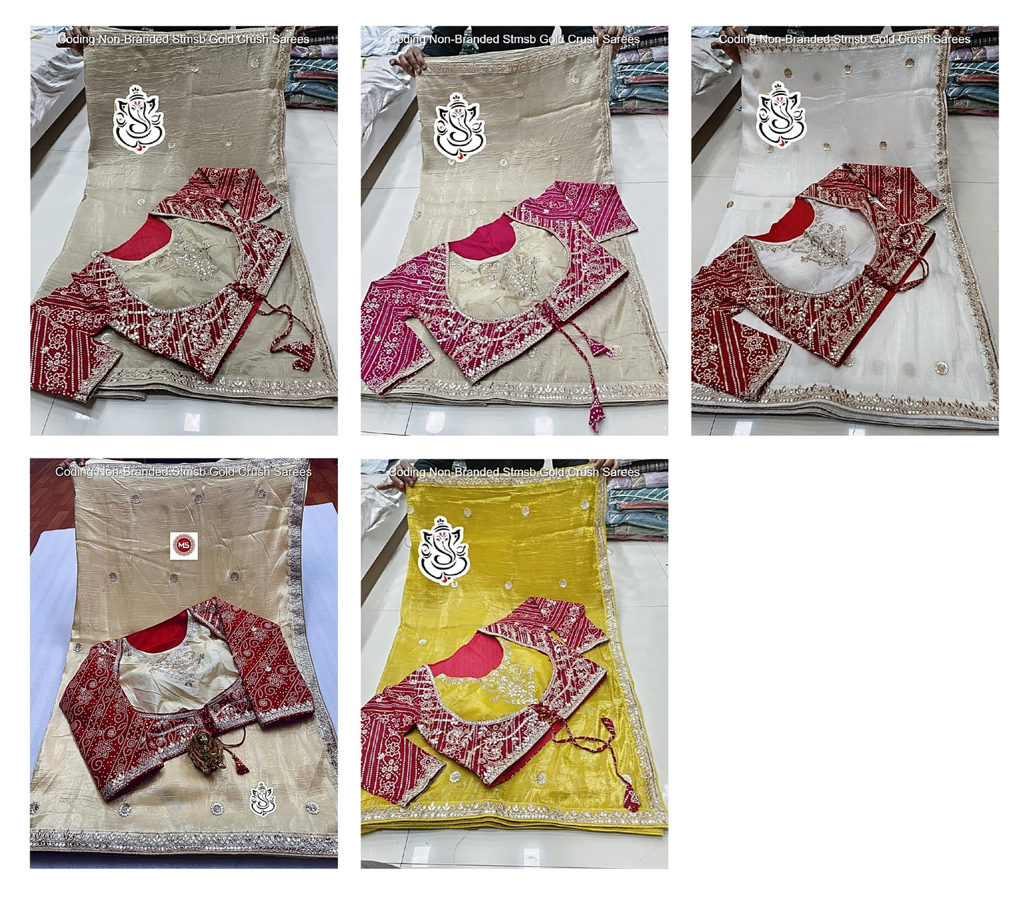 Coding Non-Branded Stmsb Gold Crush Sarees