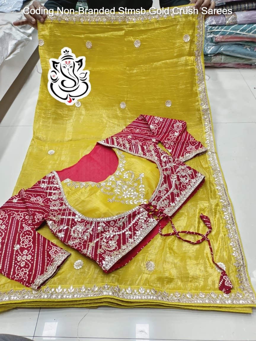 Coding Non-Branded Stmsb Gold Crush Sarees