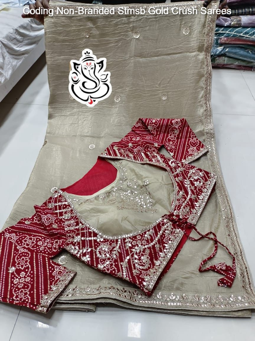 Coding Non-Branded Stmsb Gold Crush Sarees