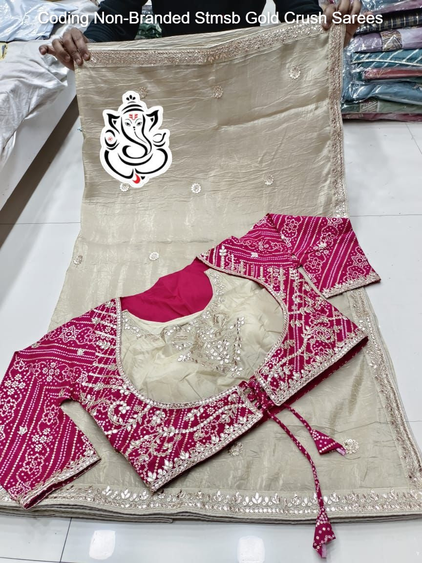 Coding Non-Branded Stmsb Gold Crush Sarees