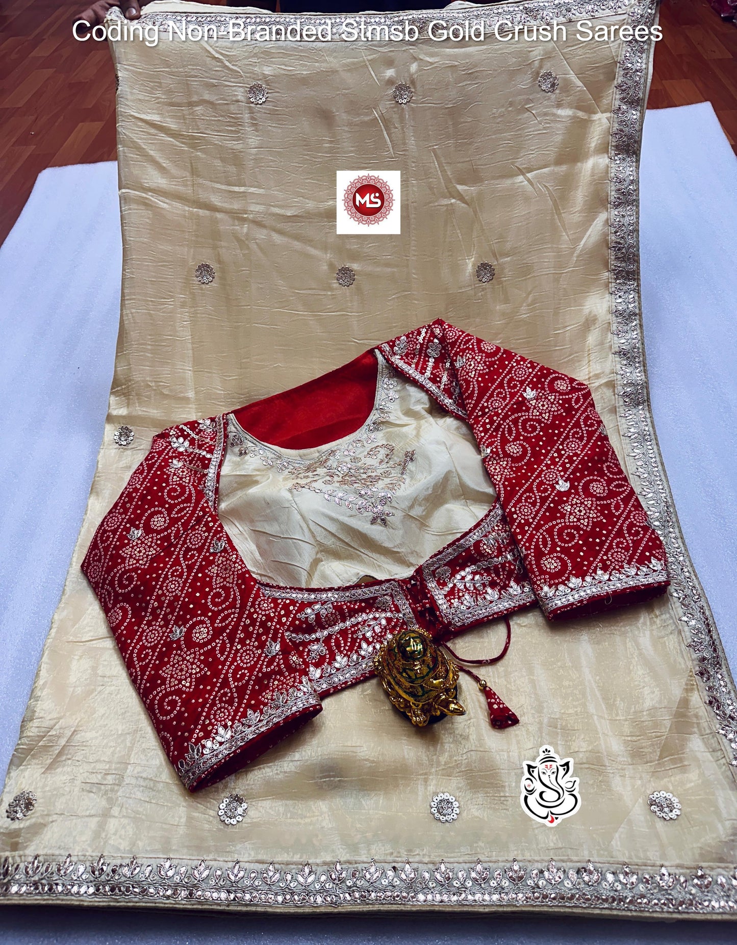 Coding Non-Branded Stmsb Gold Crush Sarees