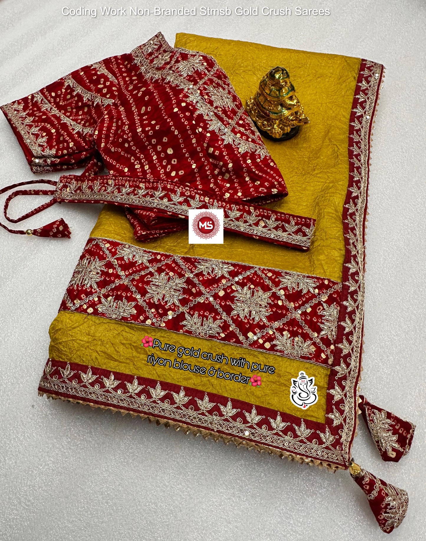 Coding Work Non-Branded Stmsb Gold Crush Sarees