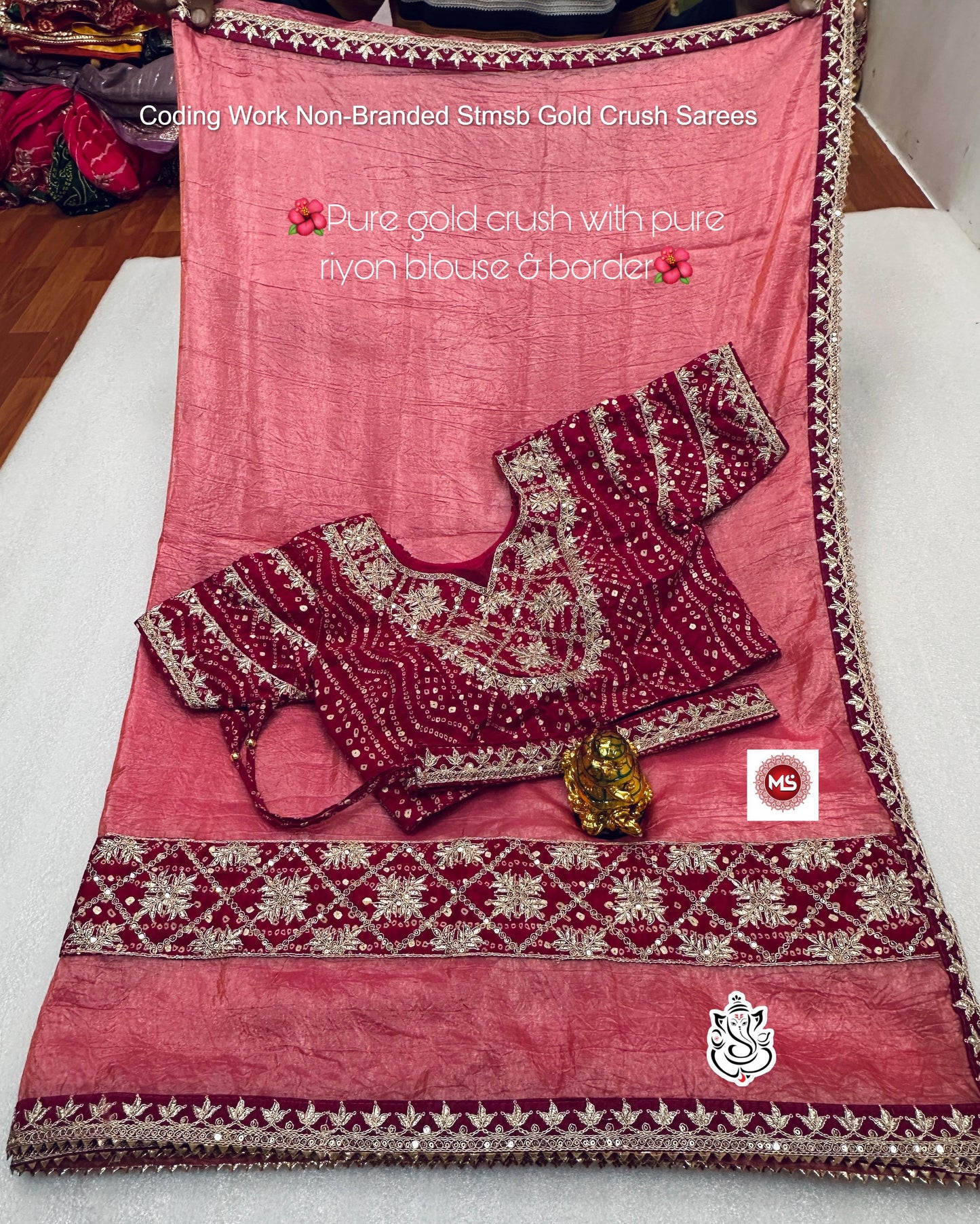 Coding Work Non-Branded Stmsb Gold Crush Sarees