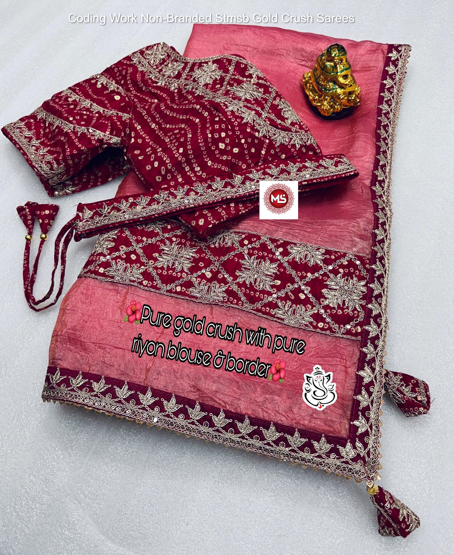 Coding Work Non-Branded Stmsb Gold Crush Sarees