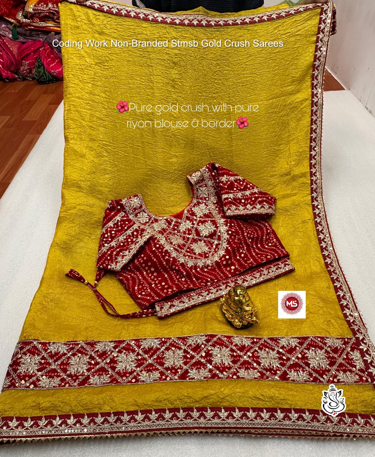 Coding Work Non-Branded Stmsb Gold Crush Sarees