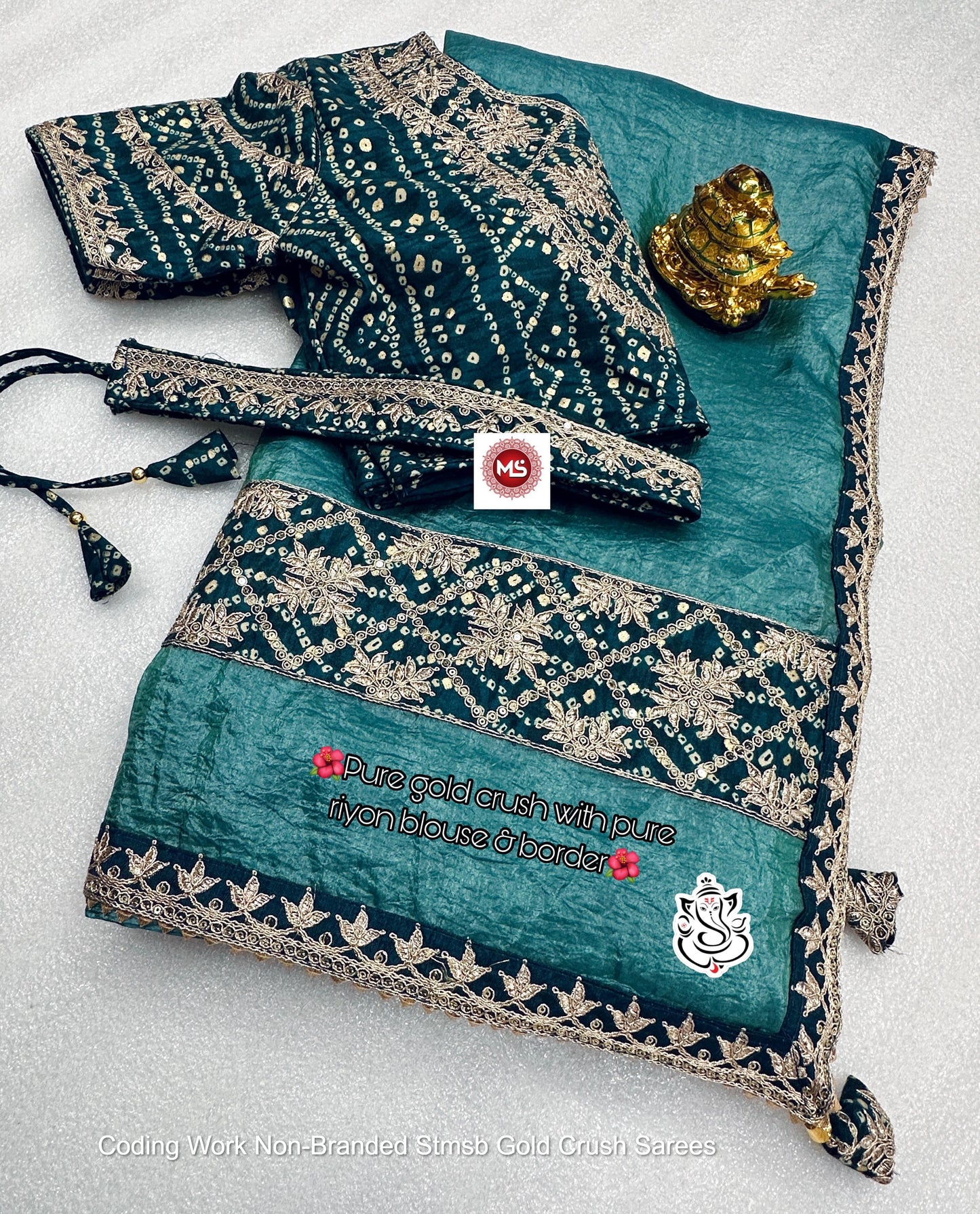 Coding Work Non-Branded Stmsb Gold Crush Sarees