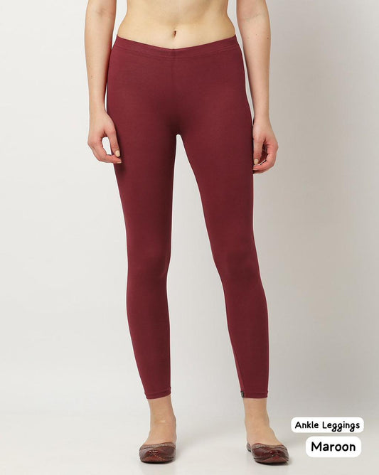 Comfort Maroon Bluehills 4 Way Ankle Length Leggings