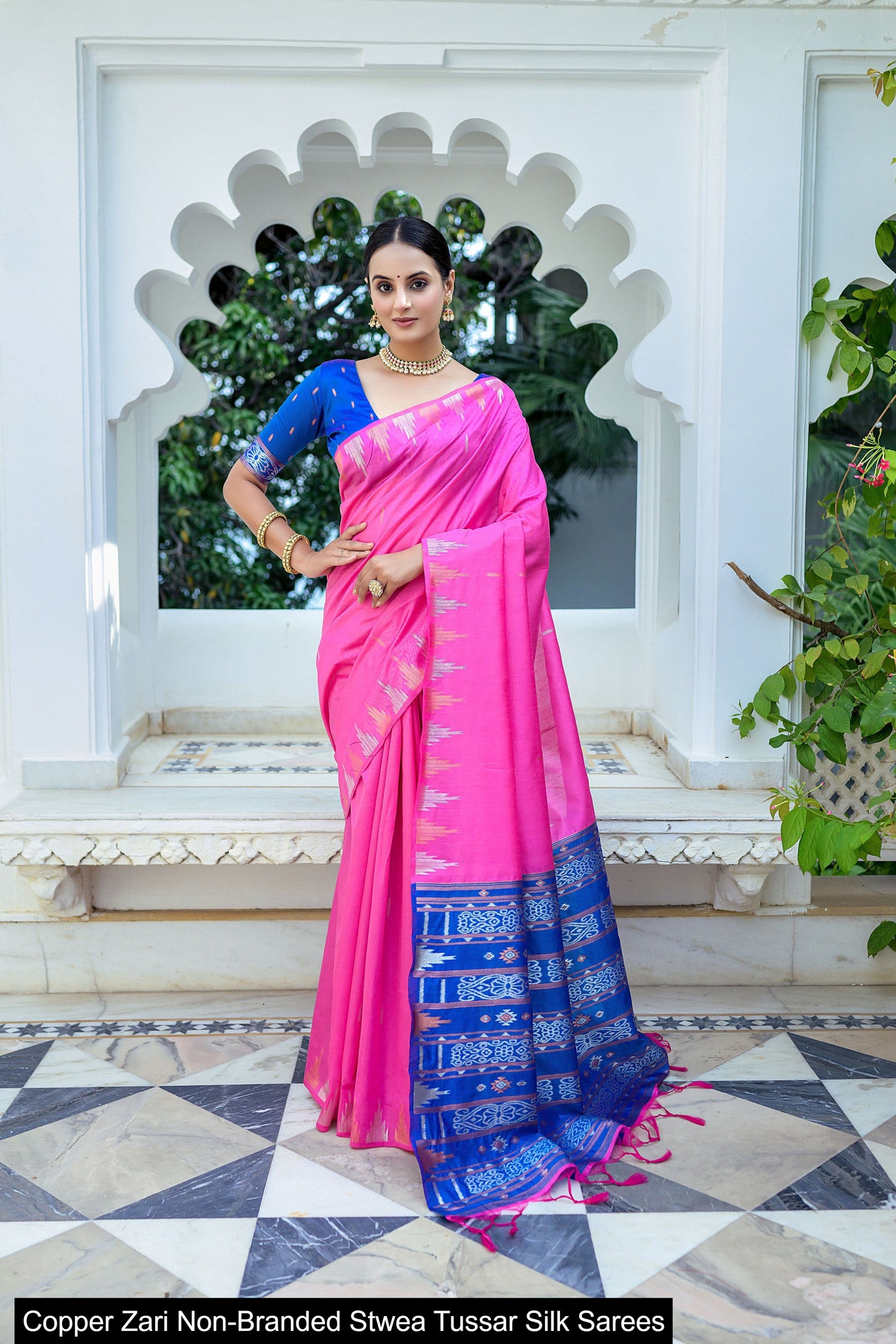 Copper Zari Non-Branded Stwea Tussar Silk Sarees