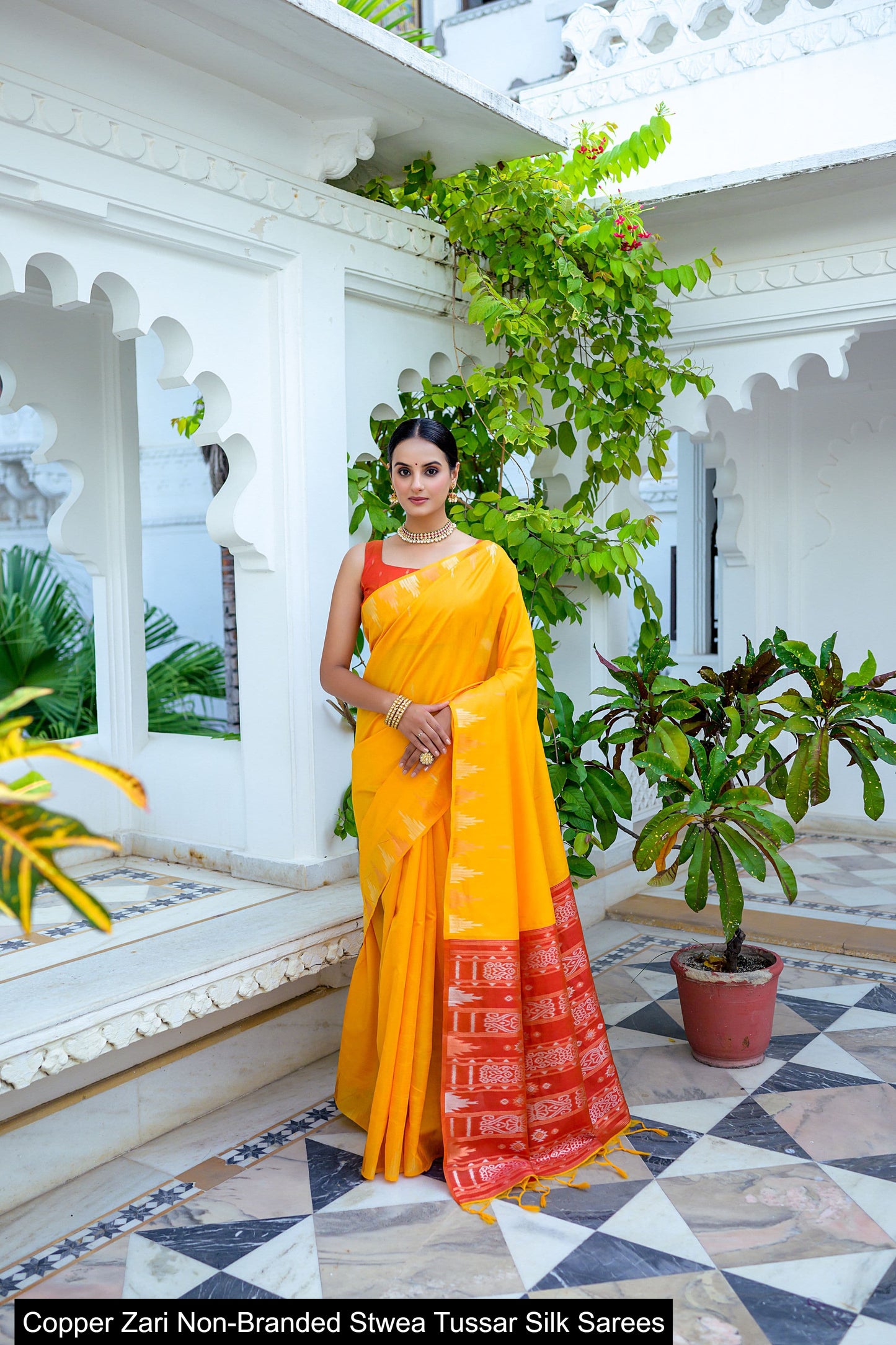 Copper Zari Non-Branded Stwea Tussar Silk Sarees