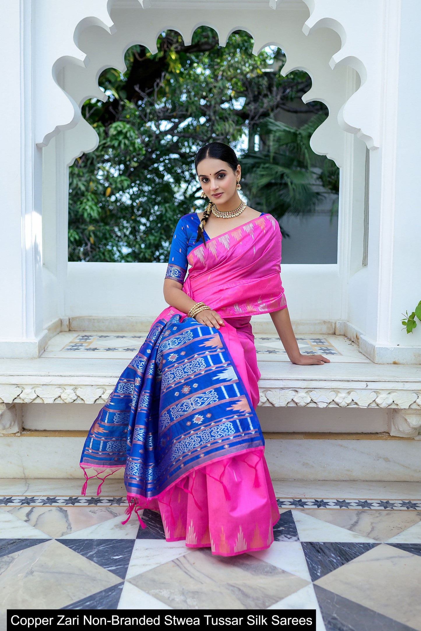 Copper Zari Non-Branded Stwea Tussar Silk Sarees