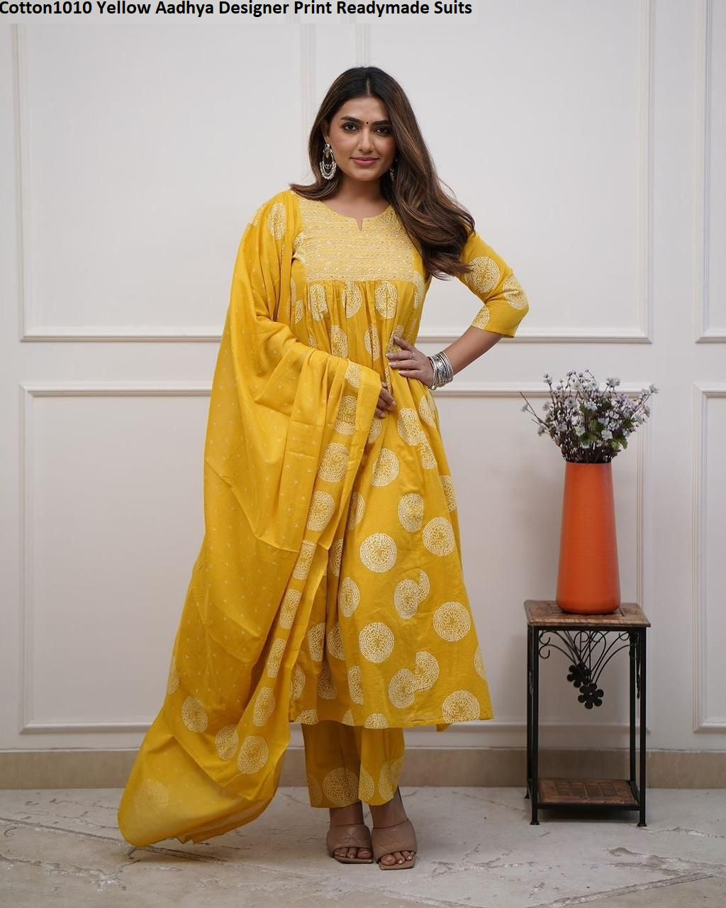 Cotton1010 Yellow Aadhya Designer Print Readymade Suits