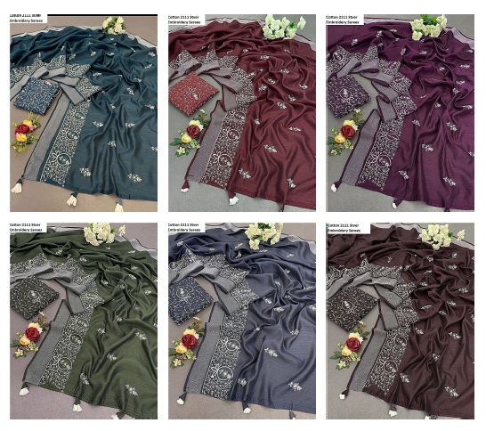 Cotton 2111 Stver Embroidery Sarees