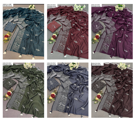 Cotton 2111 Stver Embroidery Sarees