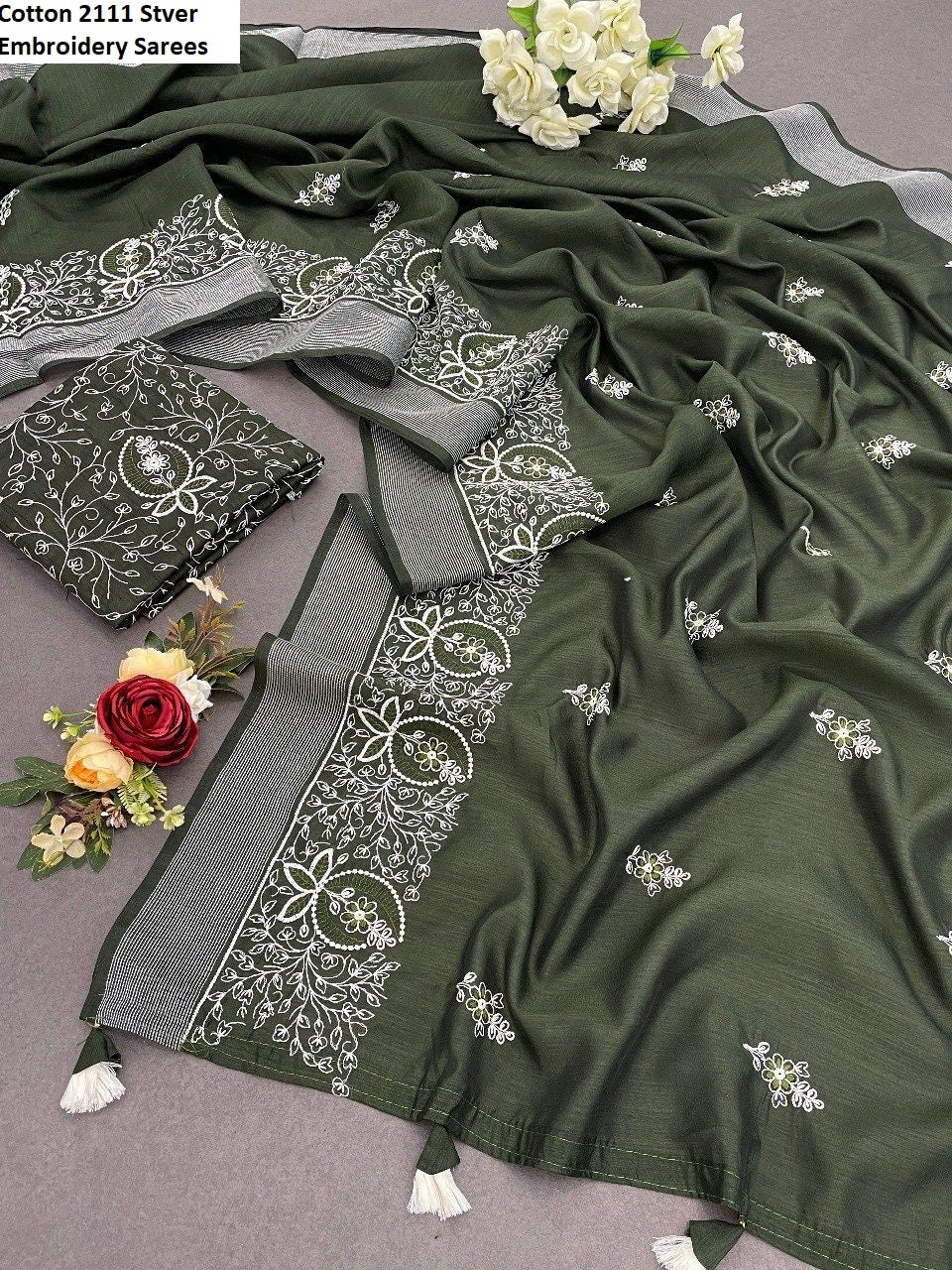 Cotton 2111 Stver Embroidery Sarees