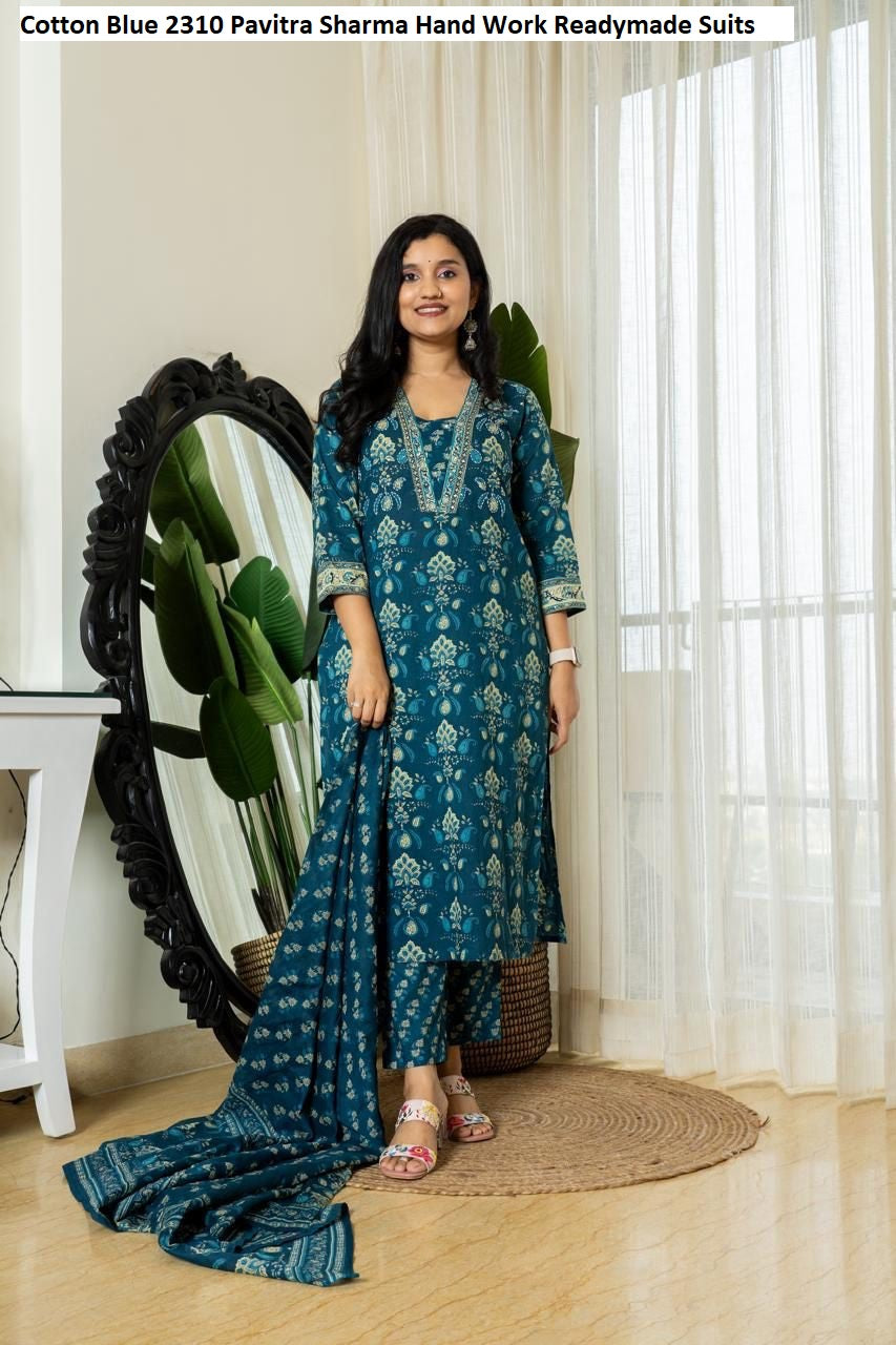 Cotton 2310 Blue Pavitra Sharma Hand Work Readymade Suits