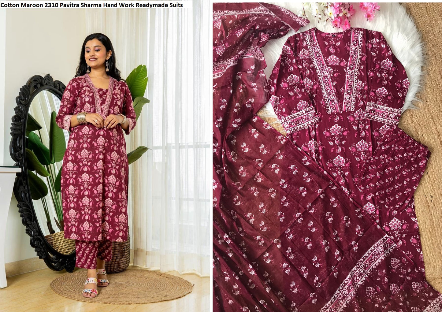 Cotton 2310 Maroon Pavitra Sharma Hand Work Readymade Suits