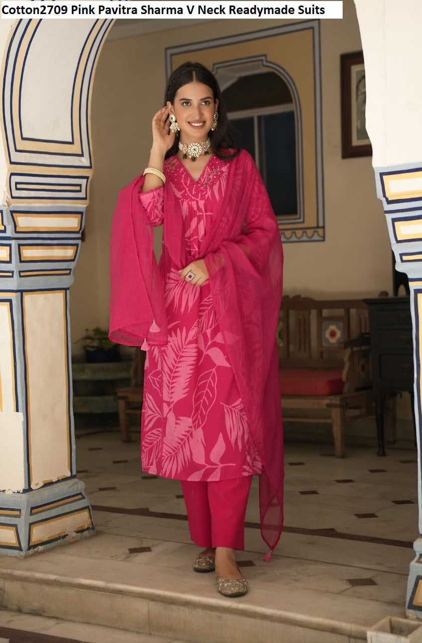 Cotton2709 Pink Pavitra Sharma V Neck Readymade Suits