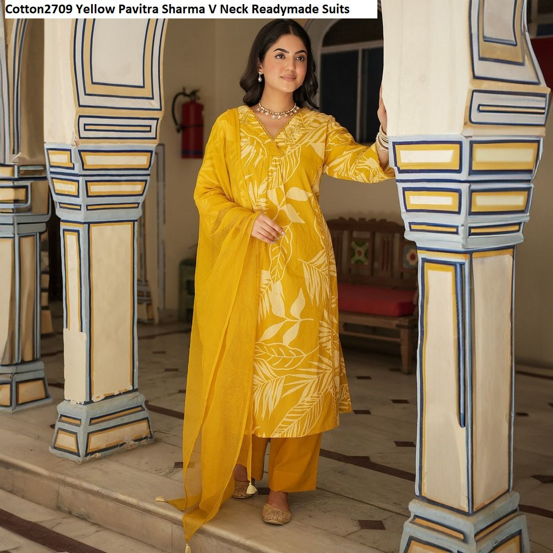 Cotton2709 Yellow Pavitra Sharma V Neck Readymade Suits