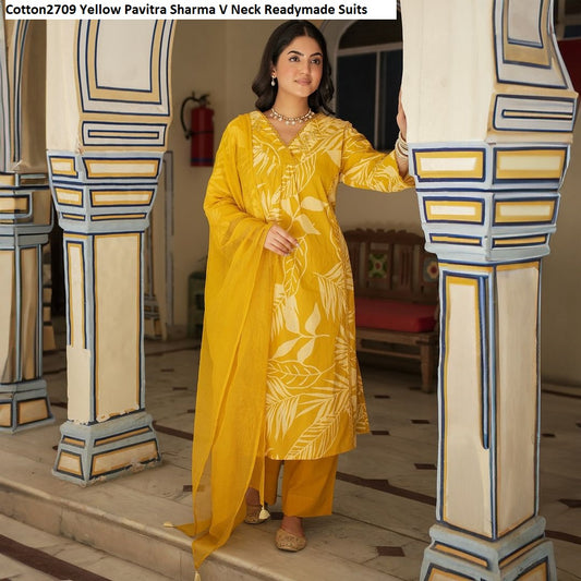 Cotton2709 Yellow Pavitra Sharma V Neck Readymade Suits