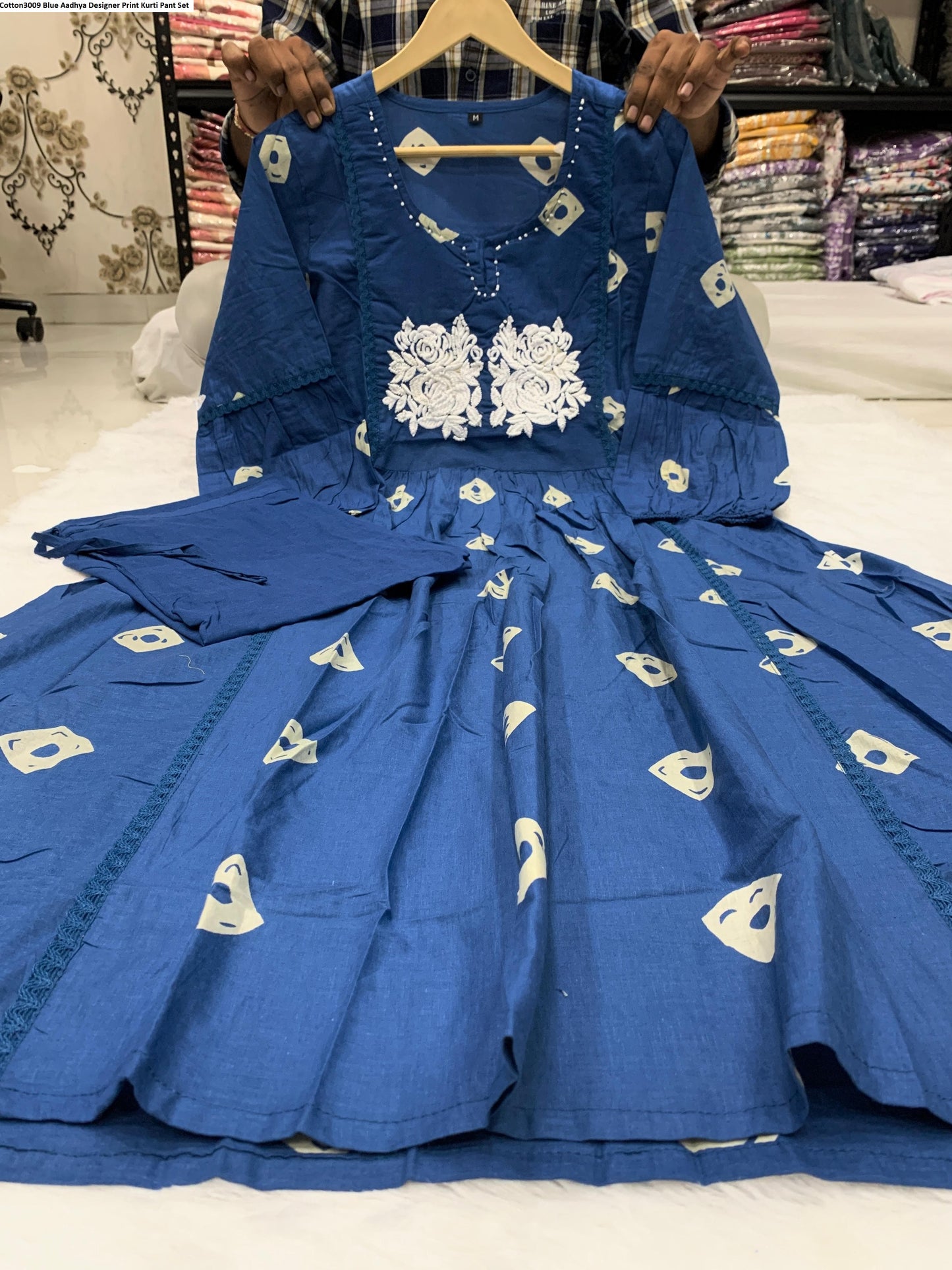 Cotton3009 Blue Aadhya Designer Print Kurti Pant Set