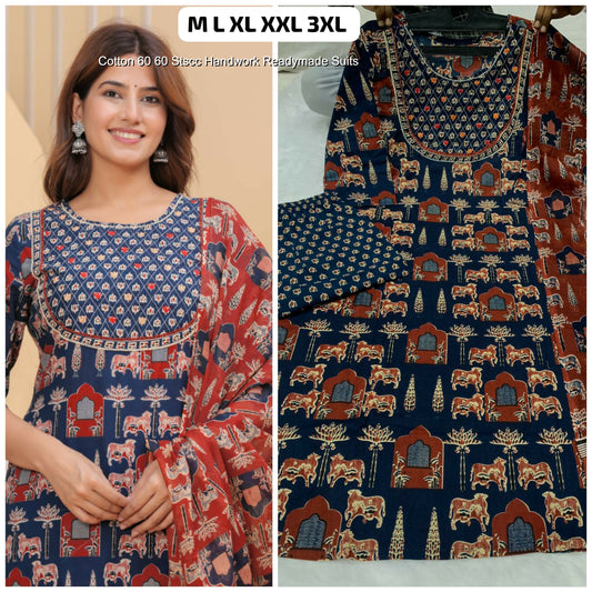 Cotton 60 60 Stscc Handwork Readymade Suits