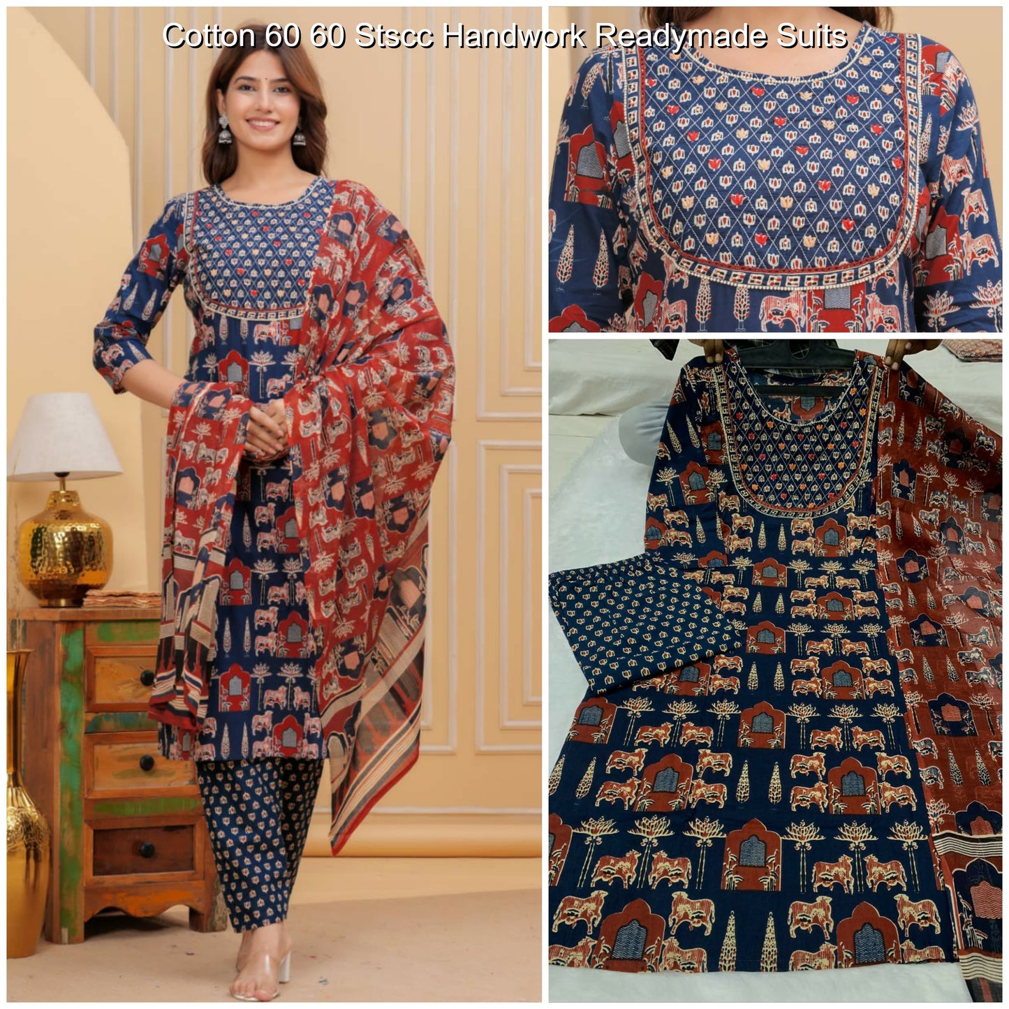 Cotton 60 60 Stscc Handwork Readymade Suits