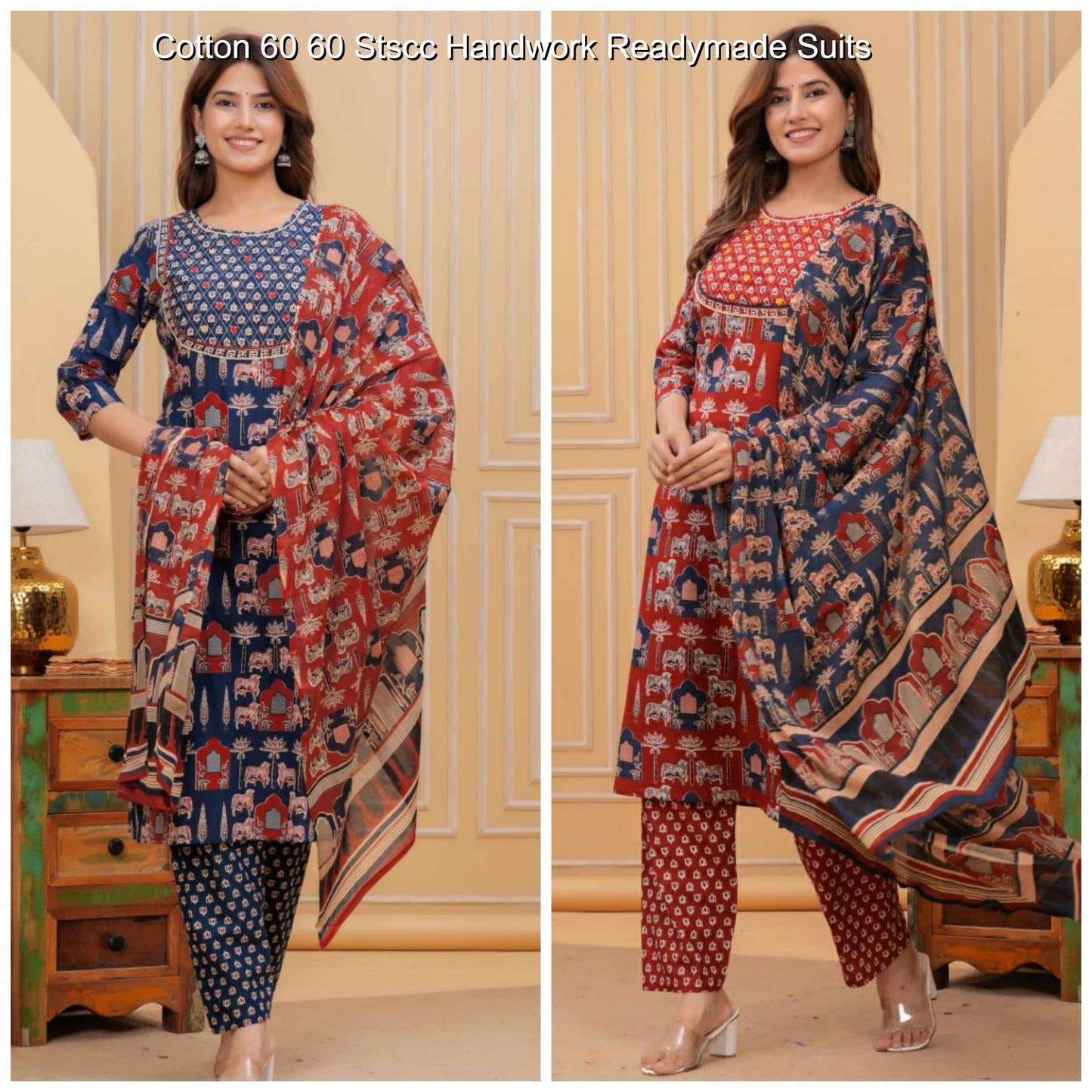 Cotton 60 60 Stscc Handwork Readymade Suits