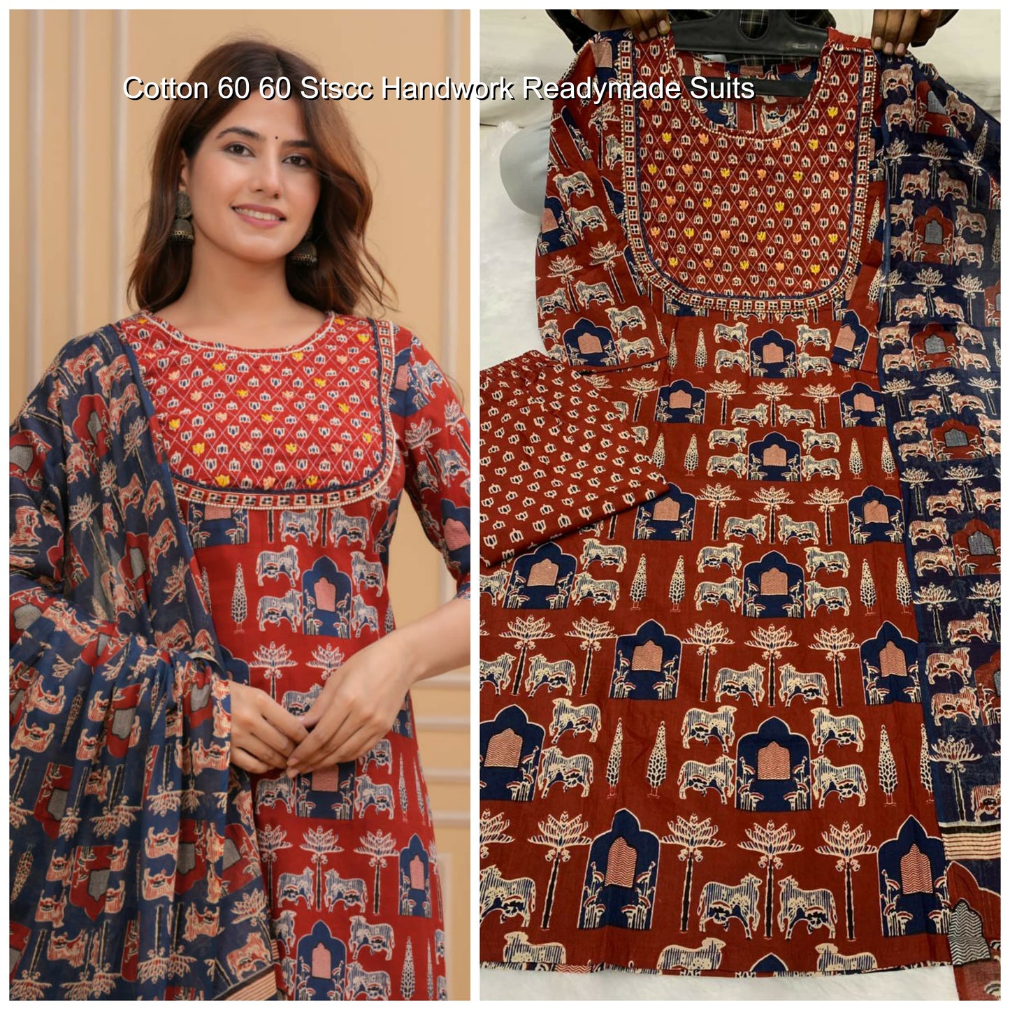 Cotton 60 60 Stscc Handwork Readymade Suits