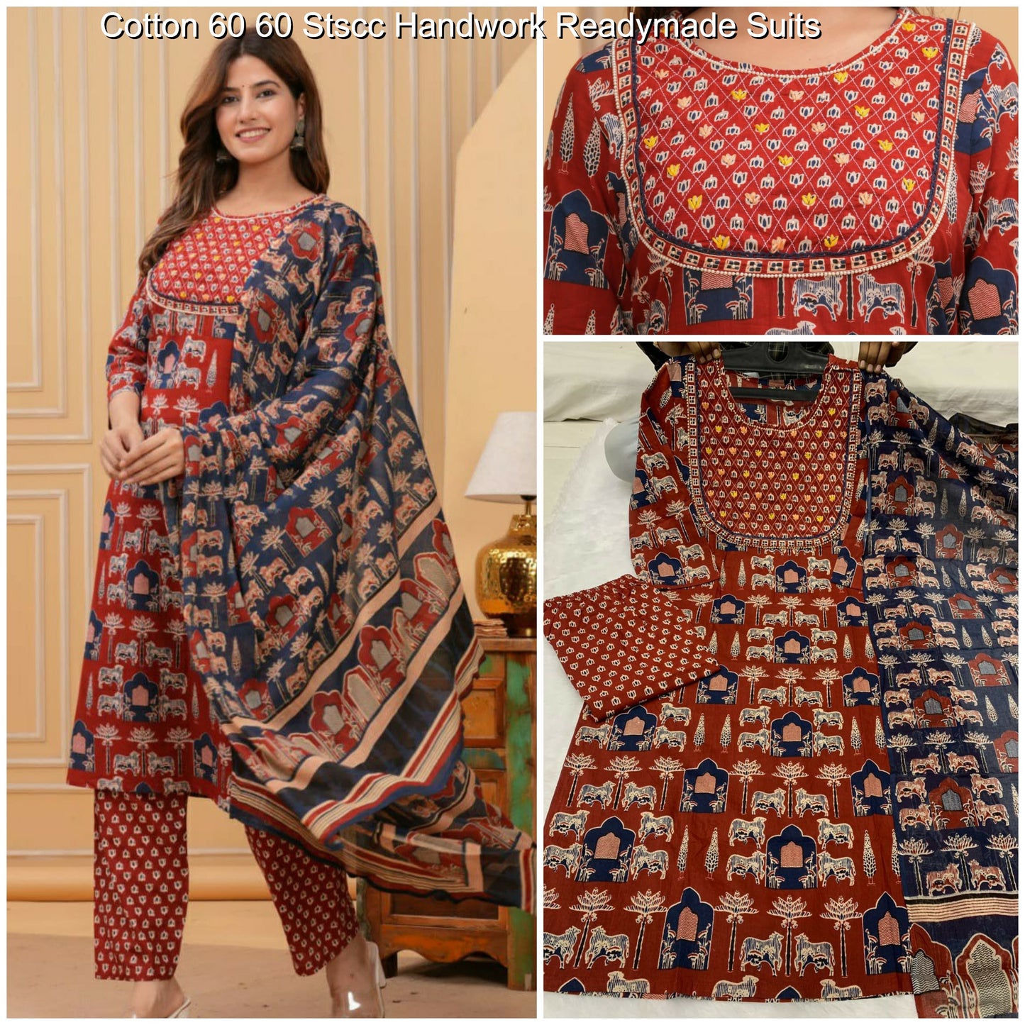 Cotton 60 60 Stscc Handwork Readymade Suits