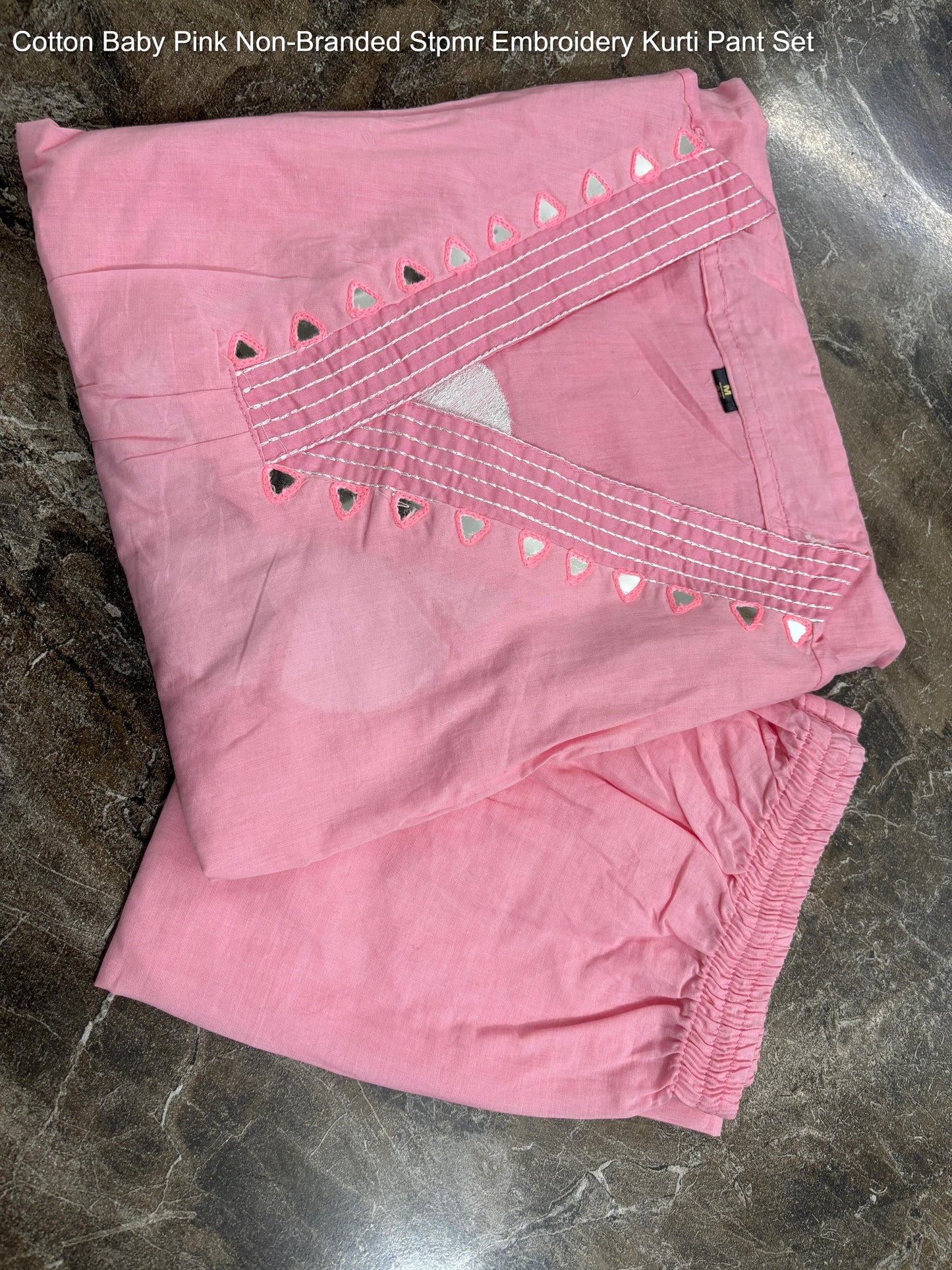Cotton Baby Pink Non-Branded Stpmr Embroidery Kurti Pant Set