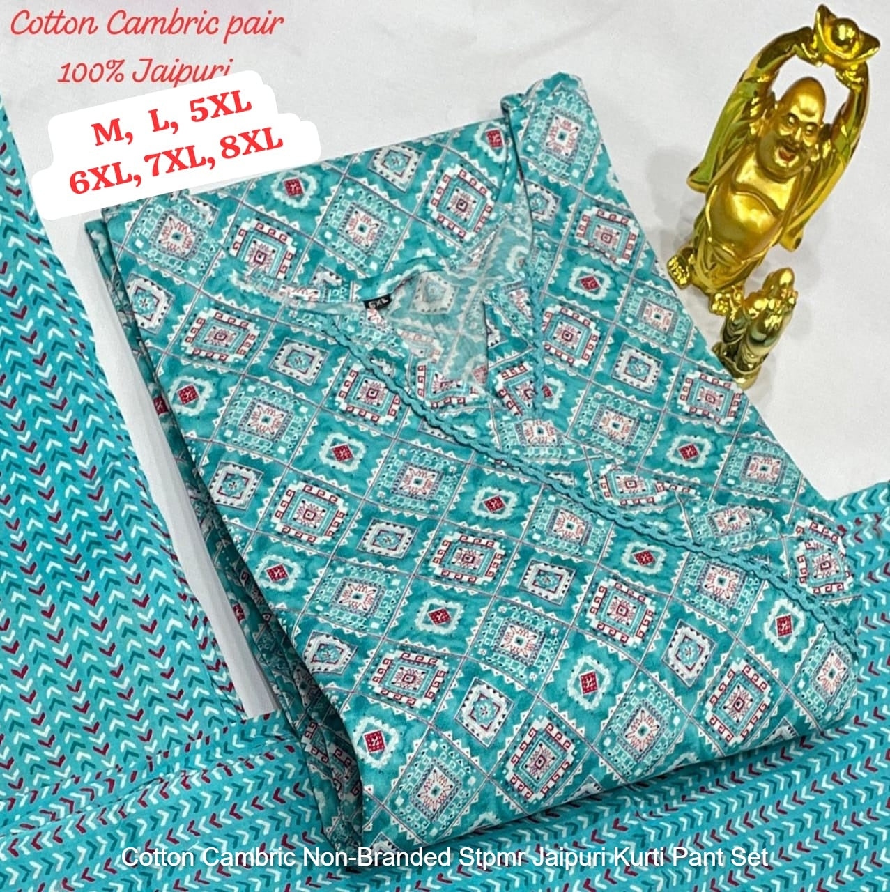 Cotton Cambric Non-Branded Stpmr Jaipuri Kurti Pant Set